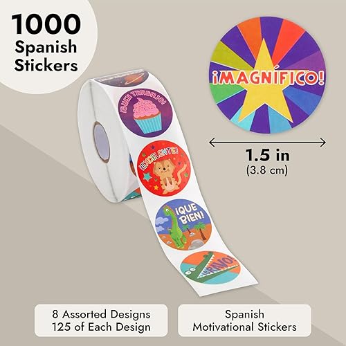 Miniatura 4 de BLUE PANDA Paquete de 1000 calcomanías motivacionales españolas para el aula, calcomanías de recompensa a granel para niños, suministros escolares