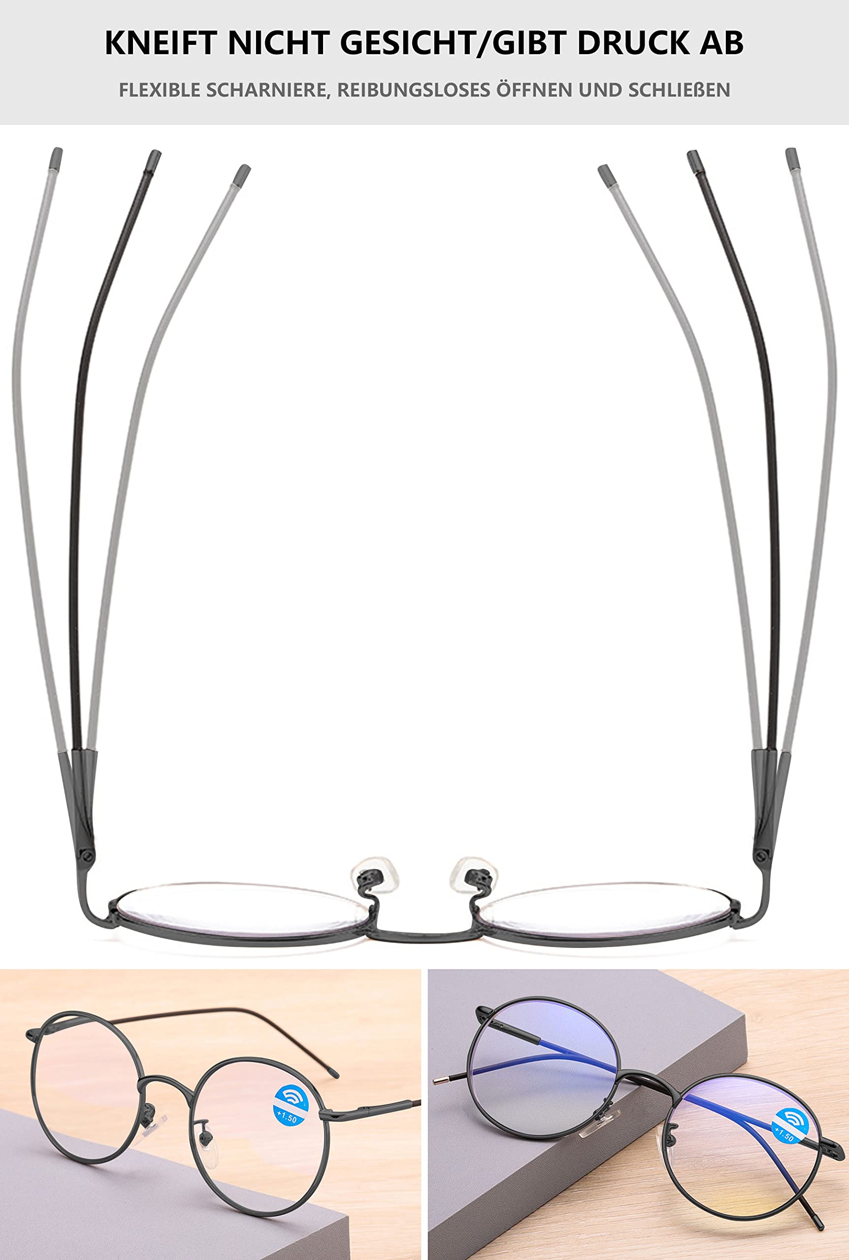 Lanomi Lesebrille Blaulichtfilter Damen Herren Rund Metall Dünner Rahmen Oval Computer Sehhilfe Lesebrille UV400 Schutz Nerd ArbeitBrille