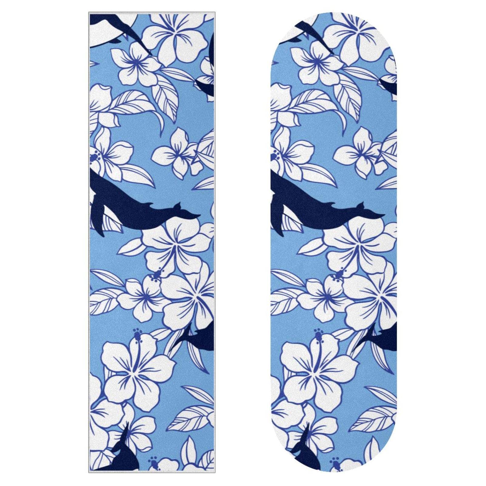 Hibiscus Whale Lot de 2 feuilles de papier abrasif pour skateboard Bleu
