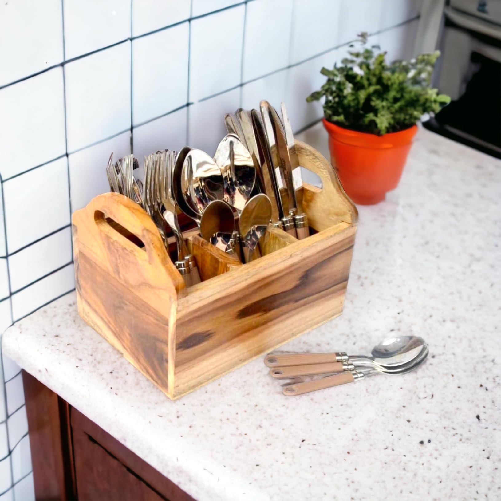 Wooden Fork & Knife Stand - Spoon Holder for Kitchen -9 Wooden Fork & Knife Stand - Spoon Holder for Kitchen -9