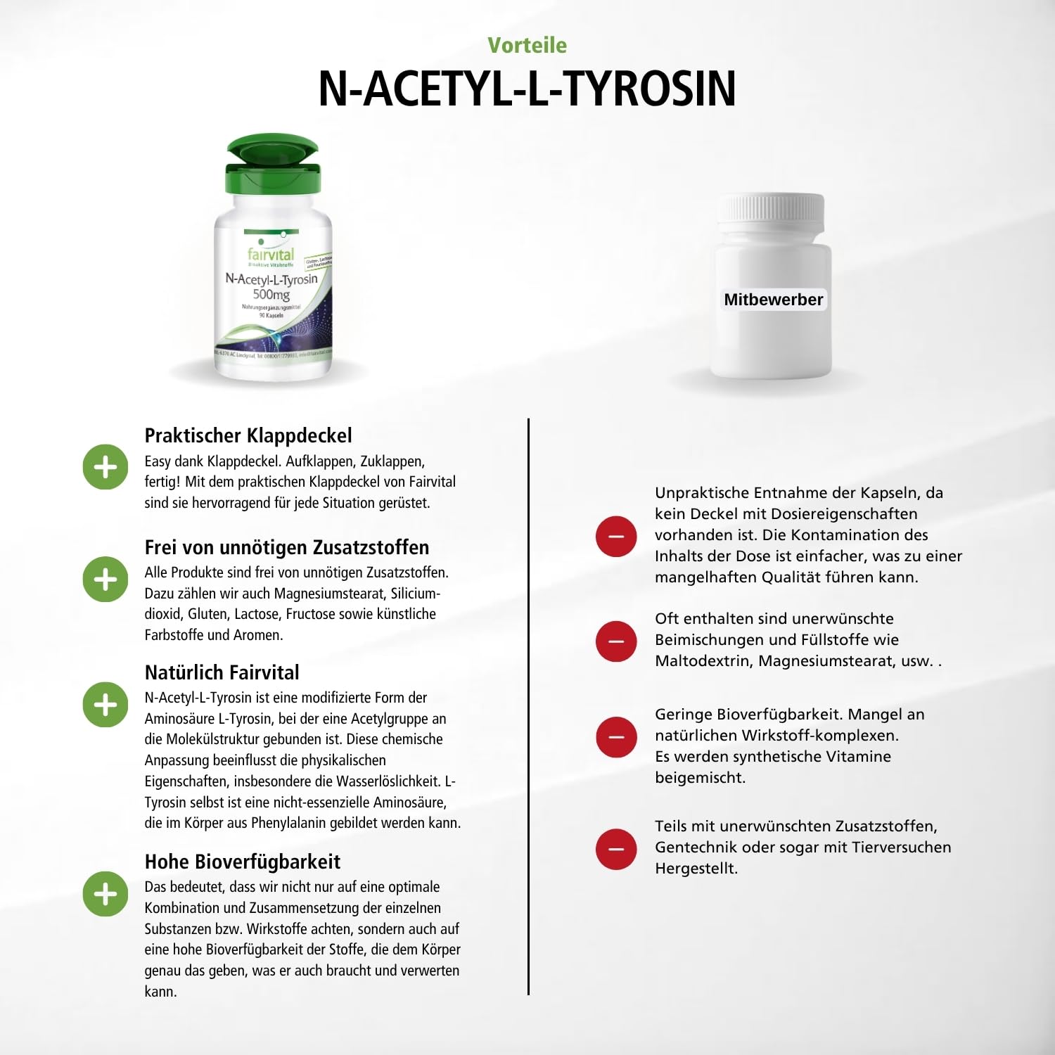 fairvital N-Acetyl-L-Tyrosin, 90 Kapseln NALT für 3 Monate, hochdosiert, weiterentwickelte Form von L-Tyrosin