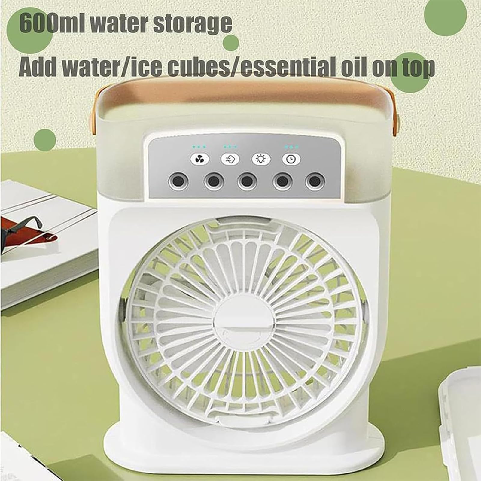 Generico Ventilatore Nebulizzatore Portatile,Ventilatore Nebbizzatore ad Acqua - Ventilatore ad Aria con 5 Ugelli e Serbatoio 600ml per Esterno Spiaggia Casa Yoga Usi