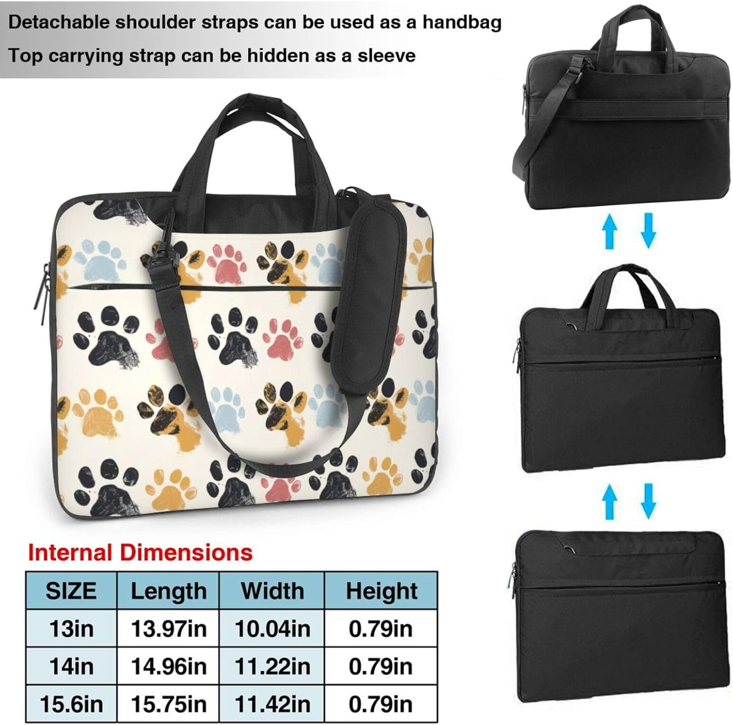 Dog Paw Pattern Laptop Bag, Triple Layer Protection Shockproof Crossbody Laptop Shoulder Bag for Men Women