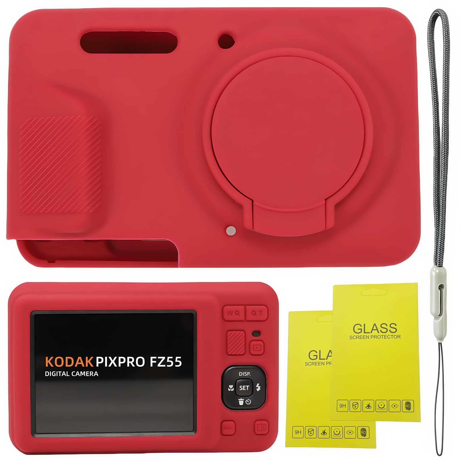 SZHSYJY Case for Kodak PIXPRO FZ55,FZ55 accessories,Soft Silicone Protective Case Removable Lens Cover,Comes with 2 Screen Protectors and 1 Wrist Strap. (Rose red)