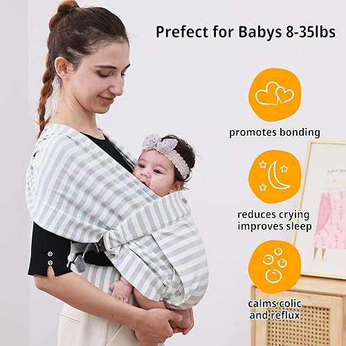 Miniatura 5 de CUBY Portabebés para recién nacido, fácil de llevar, frontal para recién nacidos, ajustable y de algodón suave, envoltura frontal para bebé, manos