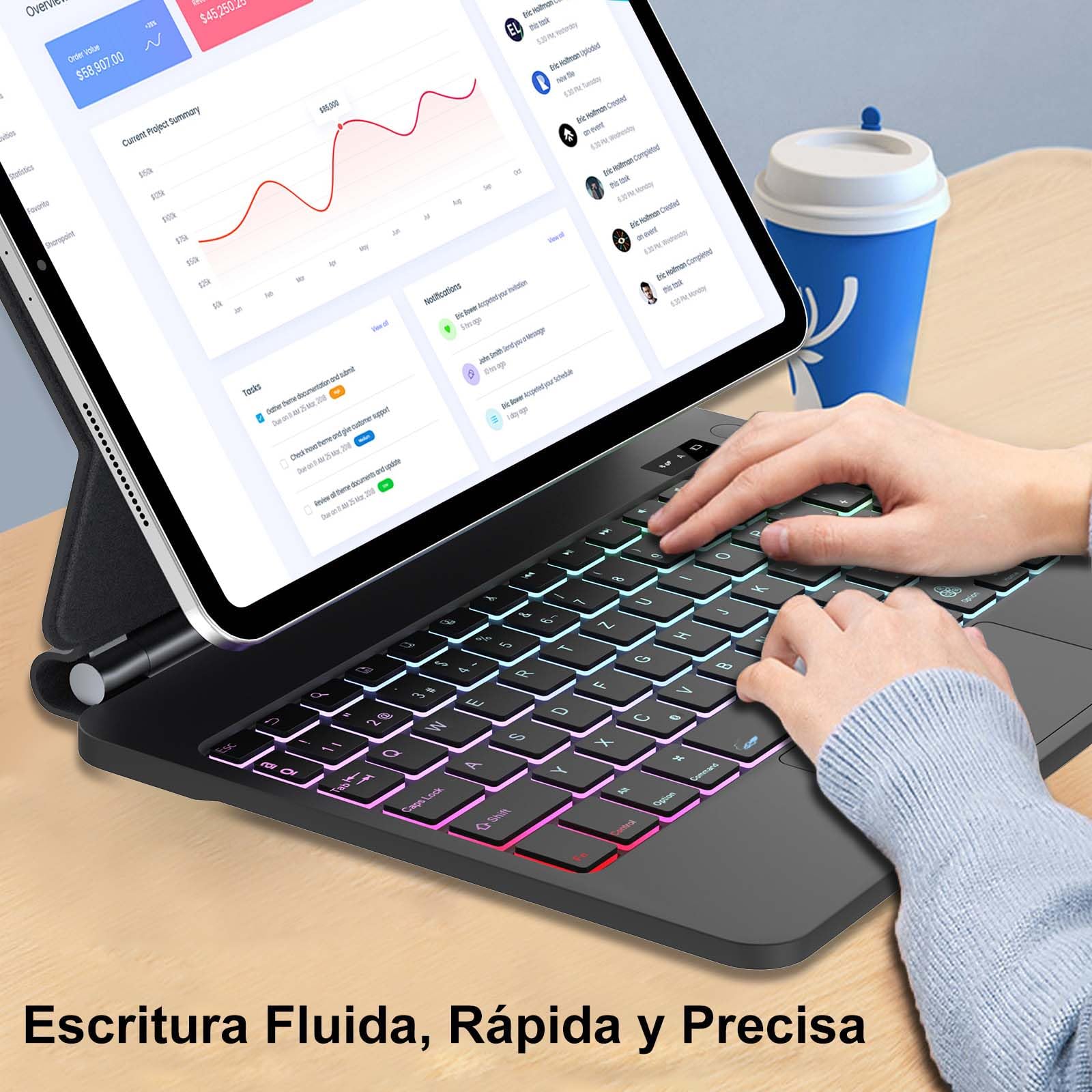 Magic Keyboard for iPad A16 11a Gen 2025/10a Gen 2022, Soporte Magnético Flotante y Panel Táctil Multitáctil de Precisión, Funda Teclado con Retroiluminado for iPad 10th/11th Gen 10.9/11 inch-Negro