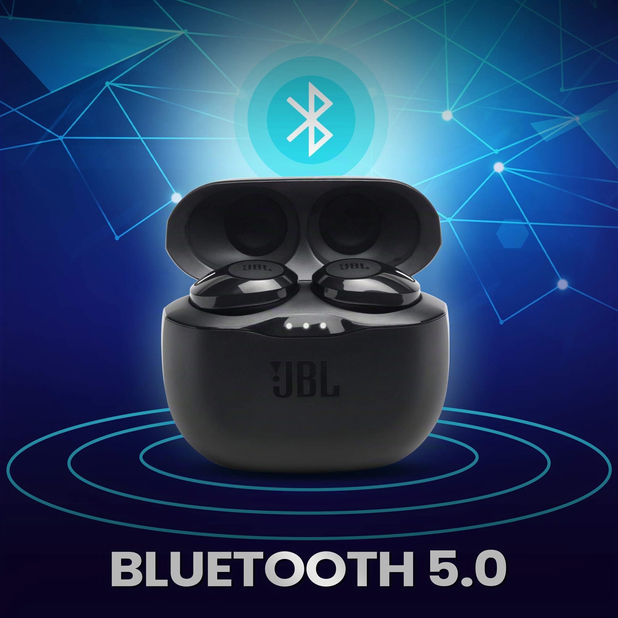 JBL Tune 125 TWS Auriculares intraaurales True Wireless con Bluetooth, Sonido Pure Bass y modo Dual Connect, hasta 32 hrs de música con estuche de carga, negro