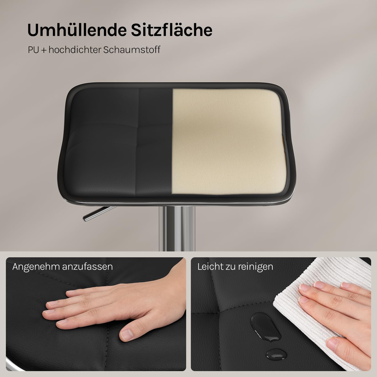 WOLTU Barhocker 2er Set, Barstuhl Höhenverstellbar, Schwarz