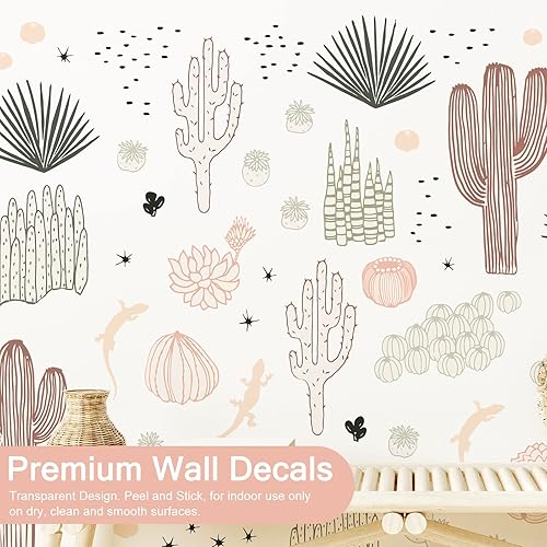 Miniatura 2 de Calcomanías de pared de cactus para dormitorio, calcomanías de pared de cactus dibujadas a mano, calcomanías de pared de cactus de vinilo para sala