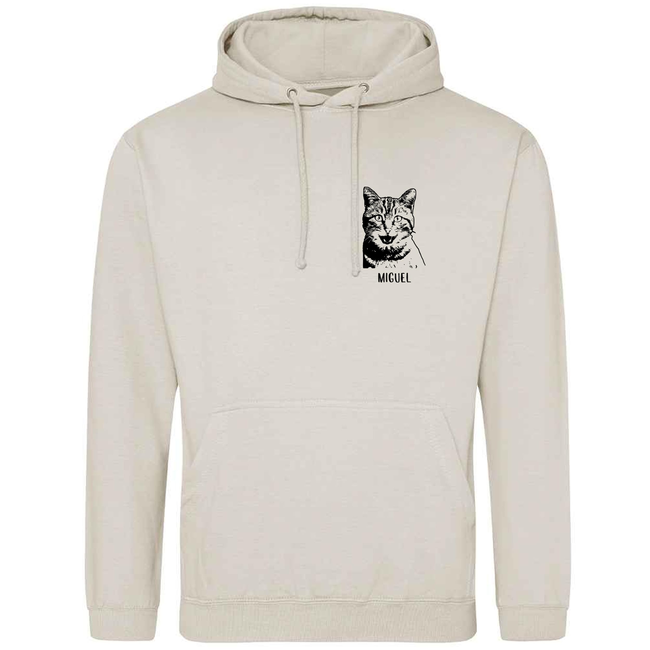 Custom Pet Portrait Mens Hoodie for Men and Women, Personalised Dog Cat Sketch Drawing Hooded Top, XL, Natural Stone
