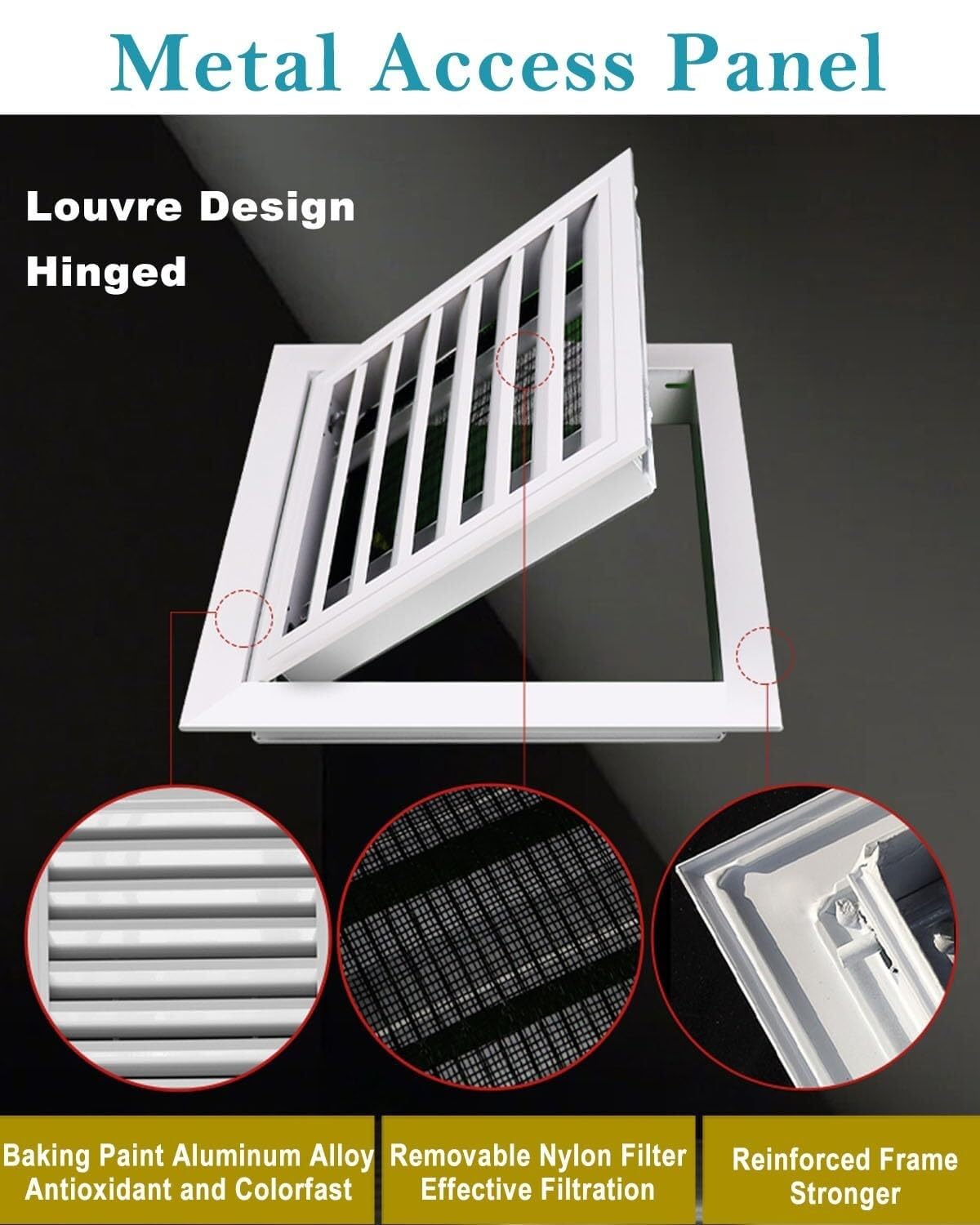 Trappe d'accès Amovible pour Grille d'aération, 28 x 30 po, avec Filtre, pour Cuisine/Douche. Porte à persiennes facilitant l'entretien et la Ventilation.