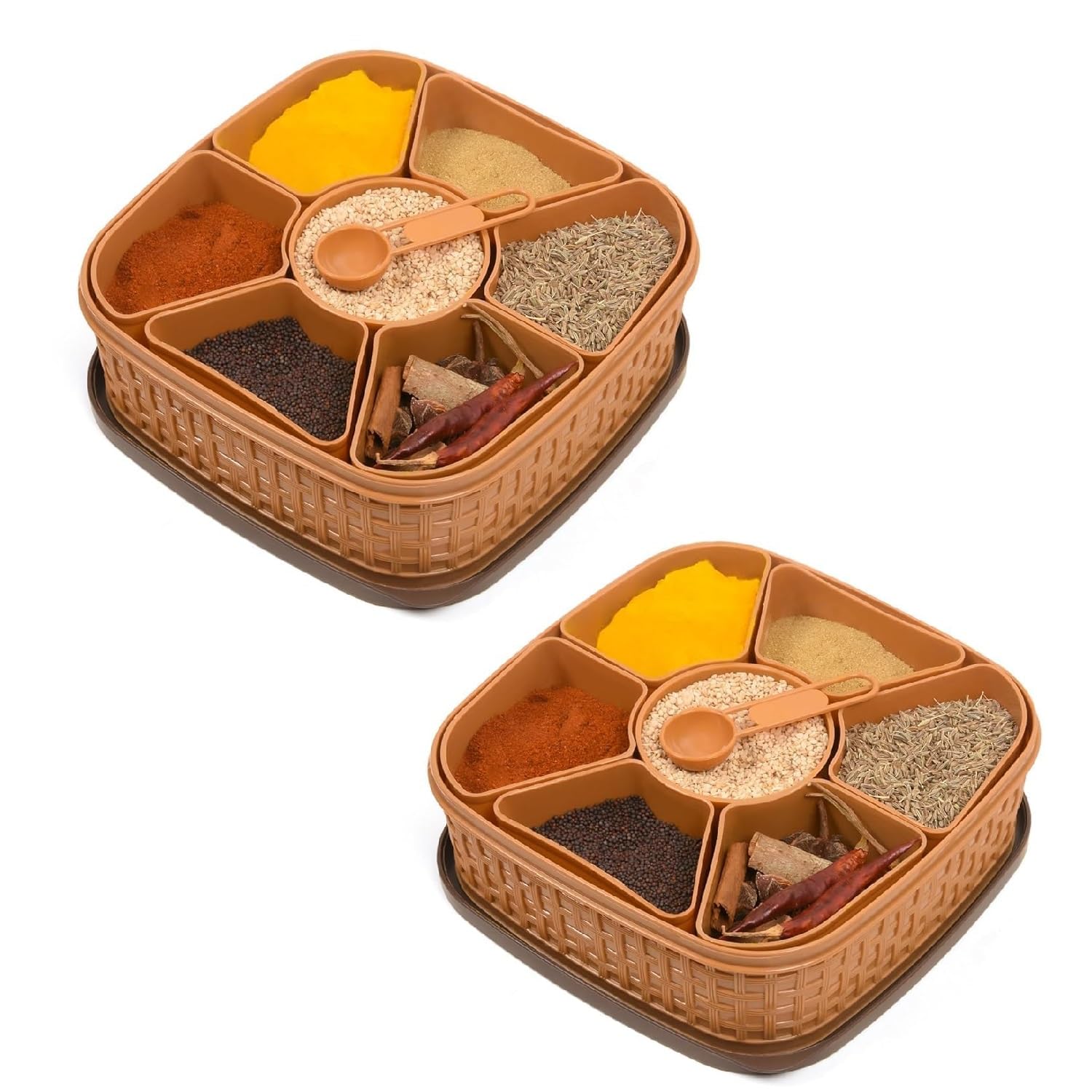 HomeWiz 7 Section Masala Box | Pack of 2 | BPA-Free Large Airtight Masala Dabba | Food Grade Transparent Spice Container For Kitchen | Masala Container Set with Measuring Spoon|For Spices & Dry Fruits