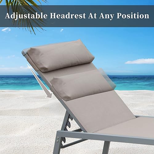 Miniatura 3 de Domi Patio - Juego de 3 tumbonas de textileno de aluminio con mesa auxiliar para exteriores, respaldo ajustable y almohada para patio, jardín, tomar