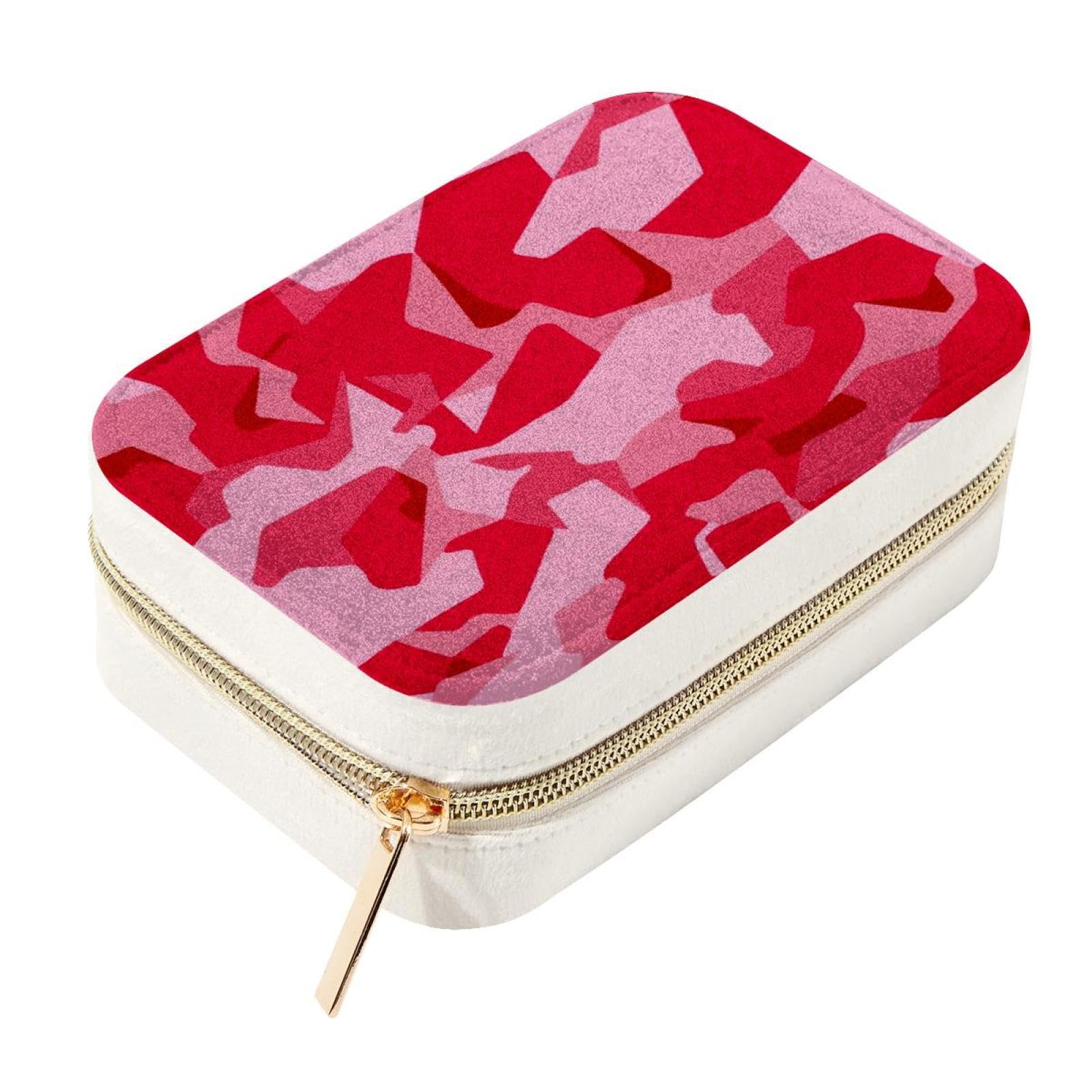 Boîte à bijoux de voyage en velours rose camouflage : écrin haut de gamme anti-rayures