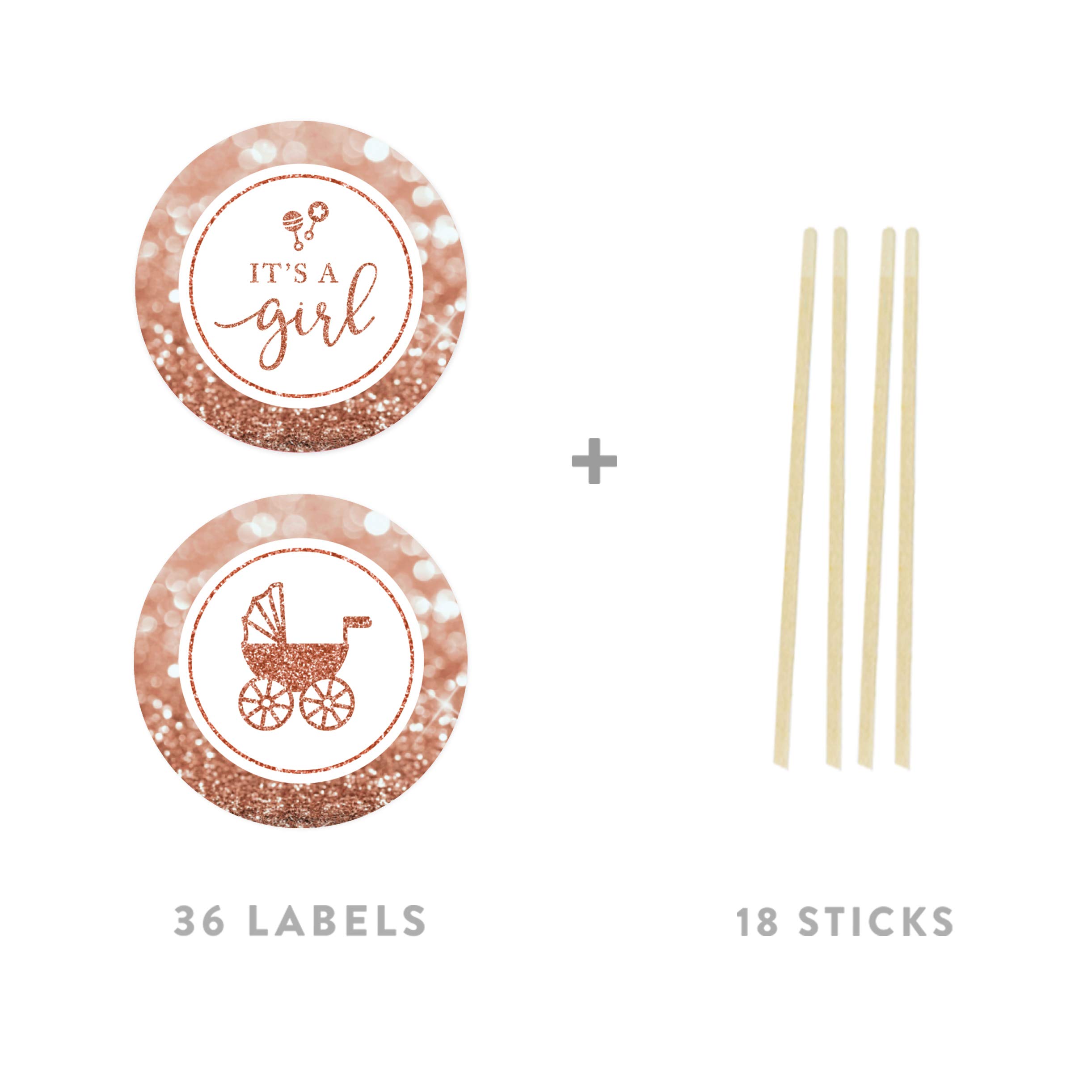 Andaz Press Glitzy Faux Rose Gold Glitter Round DIY Cupcake Toppers, It's a Girl! Baby Rattles Graphic, 20-Pack, Cake Dessert Party Decor, For Girl Baby Shower