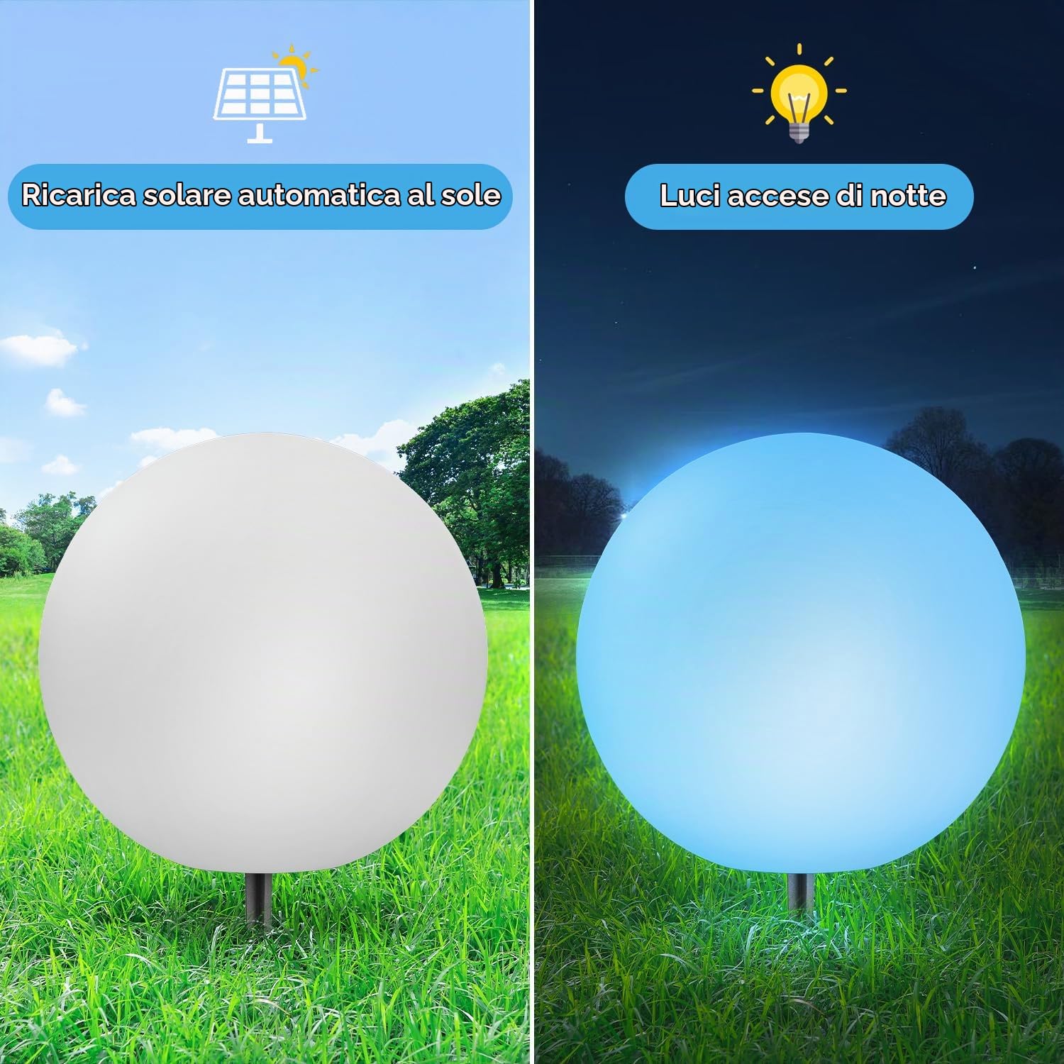 RGB Lampada Sfera Giardino, Luminosa Da Giardino 30 CM/12 Inch Sfera, Luci Solari Esterno IP65 Impermeabili, 1200mAh Lampada Solari Dimmerabili Per Esterni, Luci Piscina, Balcone, Decorazione Stanza