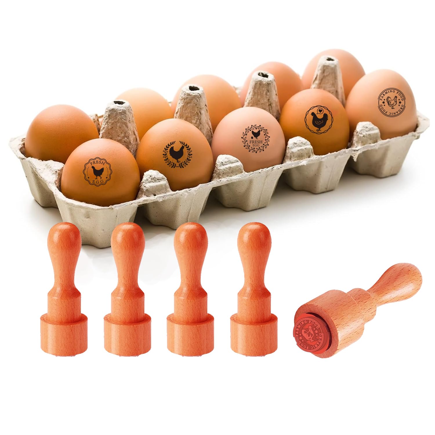 Tampon motif poule et paille de riz en bois naturel pour marquage de petits colis