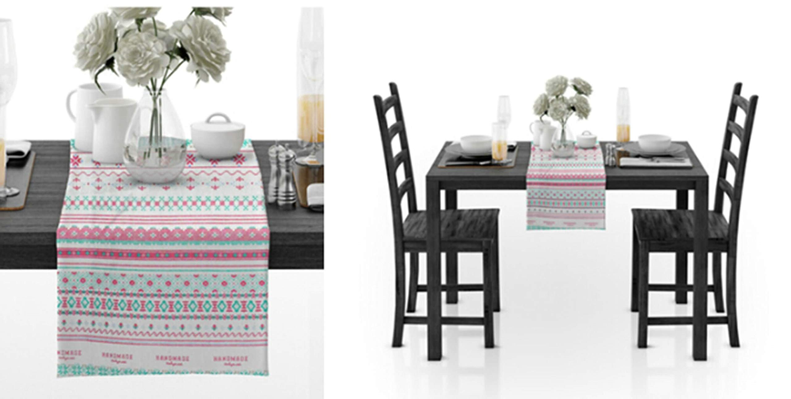 Aeici Camino de mesa de comedor largo de algodón, diseño geométrico de flores, camino de mesa de cocina, camino de mesa de 30 x 188 cm, para sala de estar, color rosa
