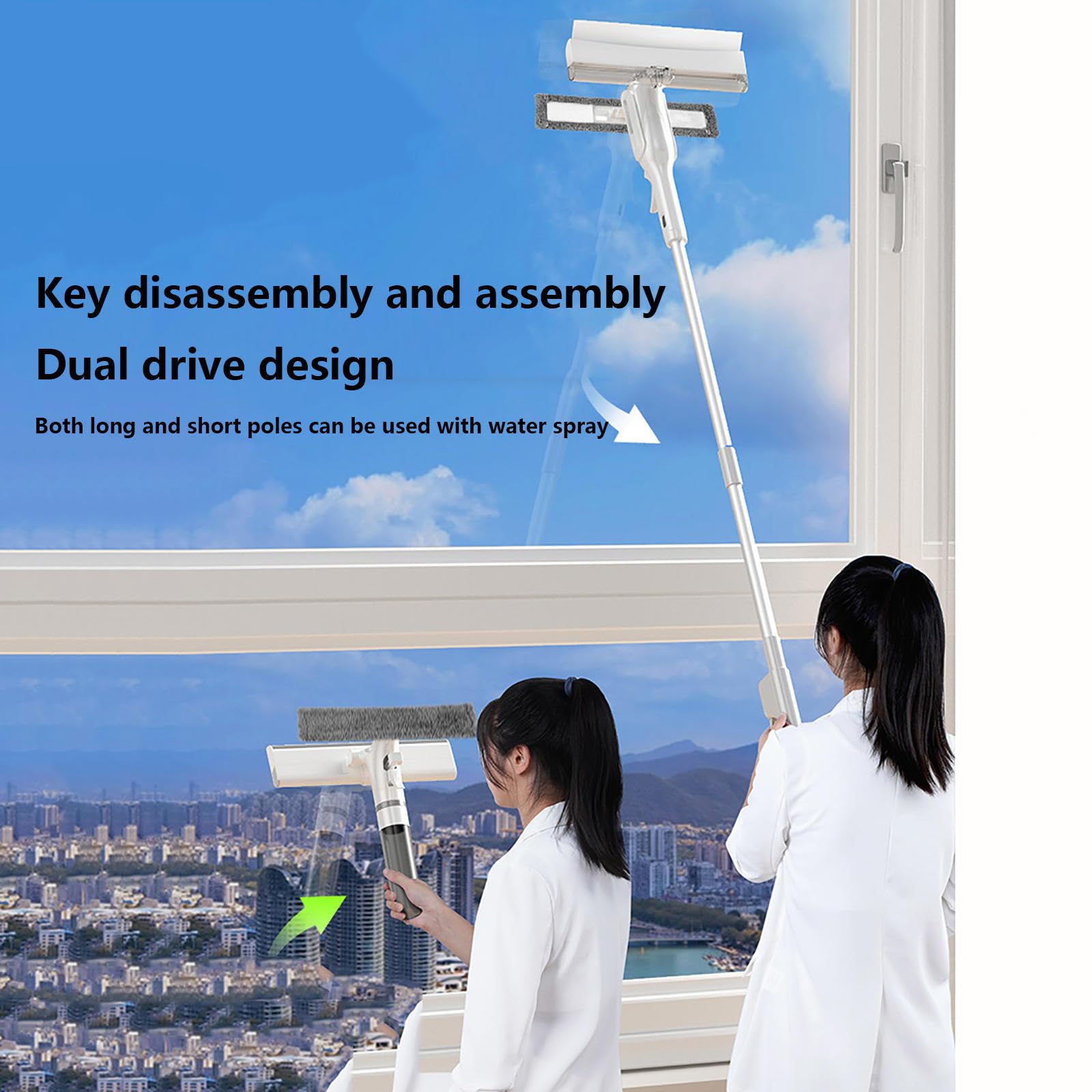4 en 1 Spray Limpiacristales con Colector De Aguas Residuales Y 3 Paños Microfibra, Limpiacristales con Varilla De Extensión para Ventana De Coche De Ducha