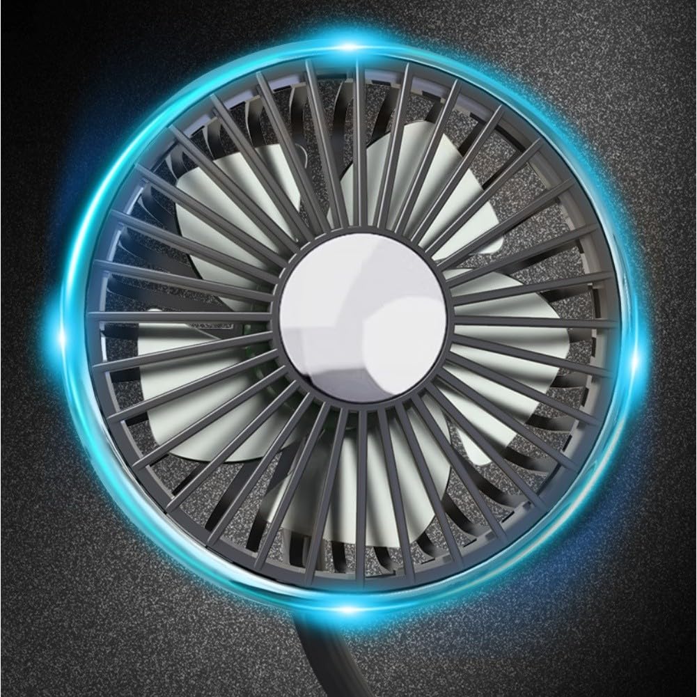 Ventilador de coche de doble cabeza, 3 velocidades alimentadas por USB, rotación de 360 °, iluminación ajustable para refrigeración por aire del asiento trasero en el vehículo