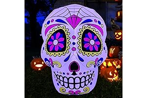 SEASONBLOW 4.5 Ft LED Inflatable Halloween Sugar Skull Decoration Blown Up Decorfor...