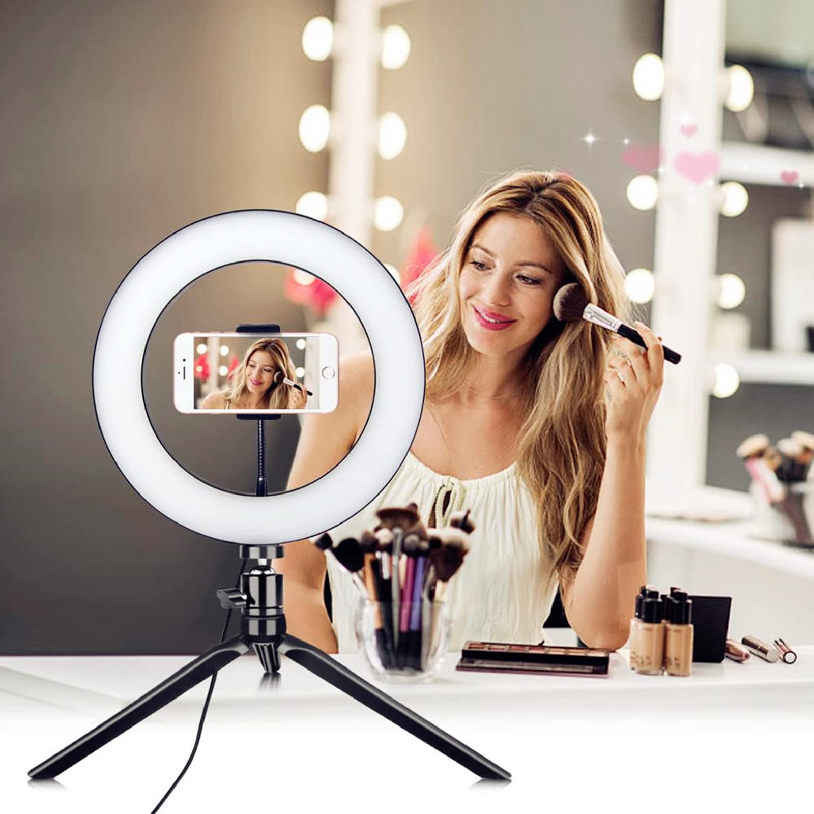 Anillo de luz de 10" con trípode y Soporte para teléfono, Anillo de luz con Soporte, teléfono, transmisión en Vivo, Maquillaje