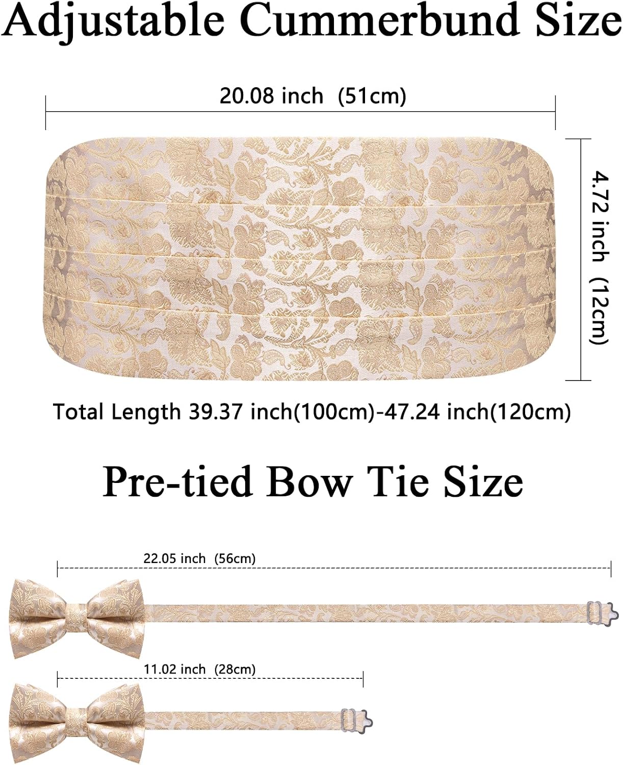 Cumberbund and Bow Tie Set Paisley Floral Mens Silk Pretied Bowtie Cummerbund Pocket Square Tuxedo Accessories