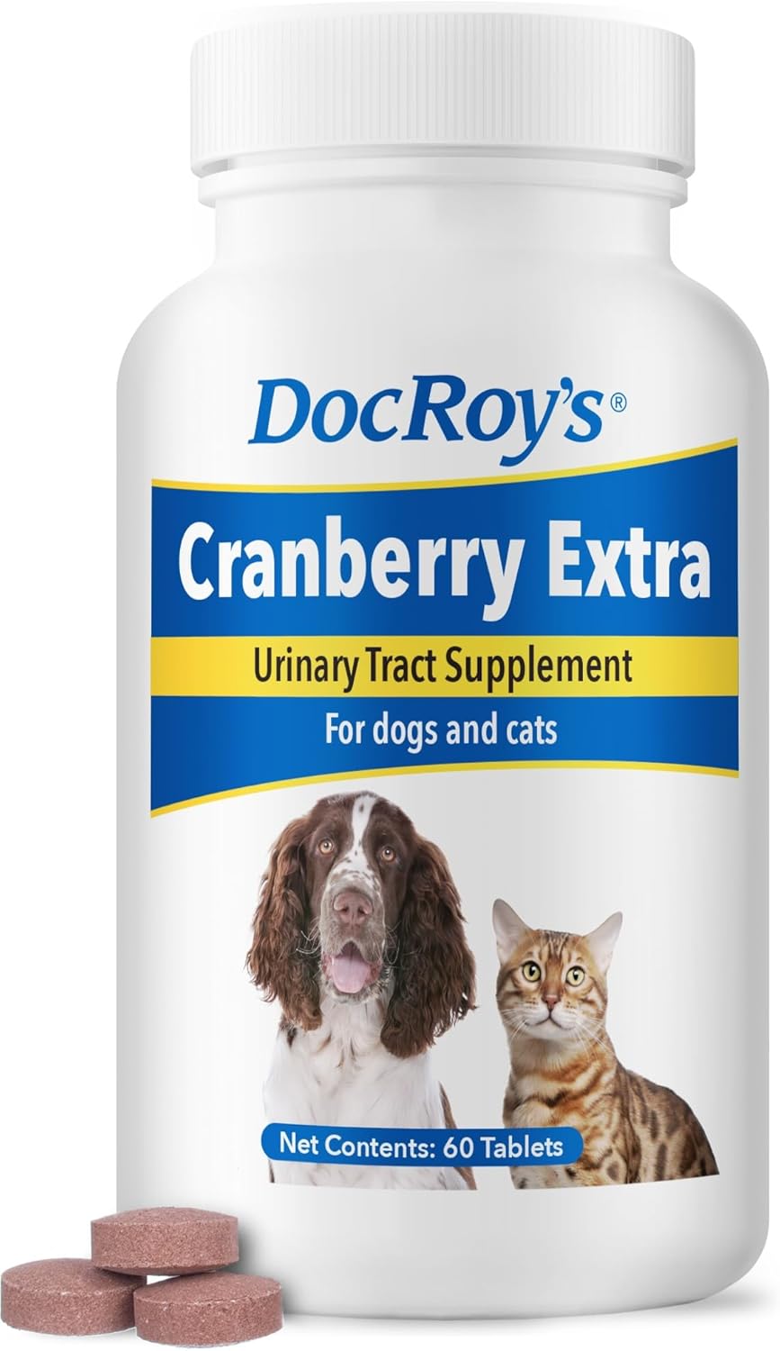 Doc Roy’s Cranberry Extra Supplement for Dogs & Cats, Supports Normal Urinary Tract Function and Immune Health, Natural Formula, Highly Palatable, 60 Count