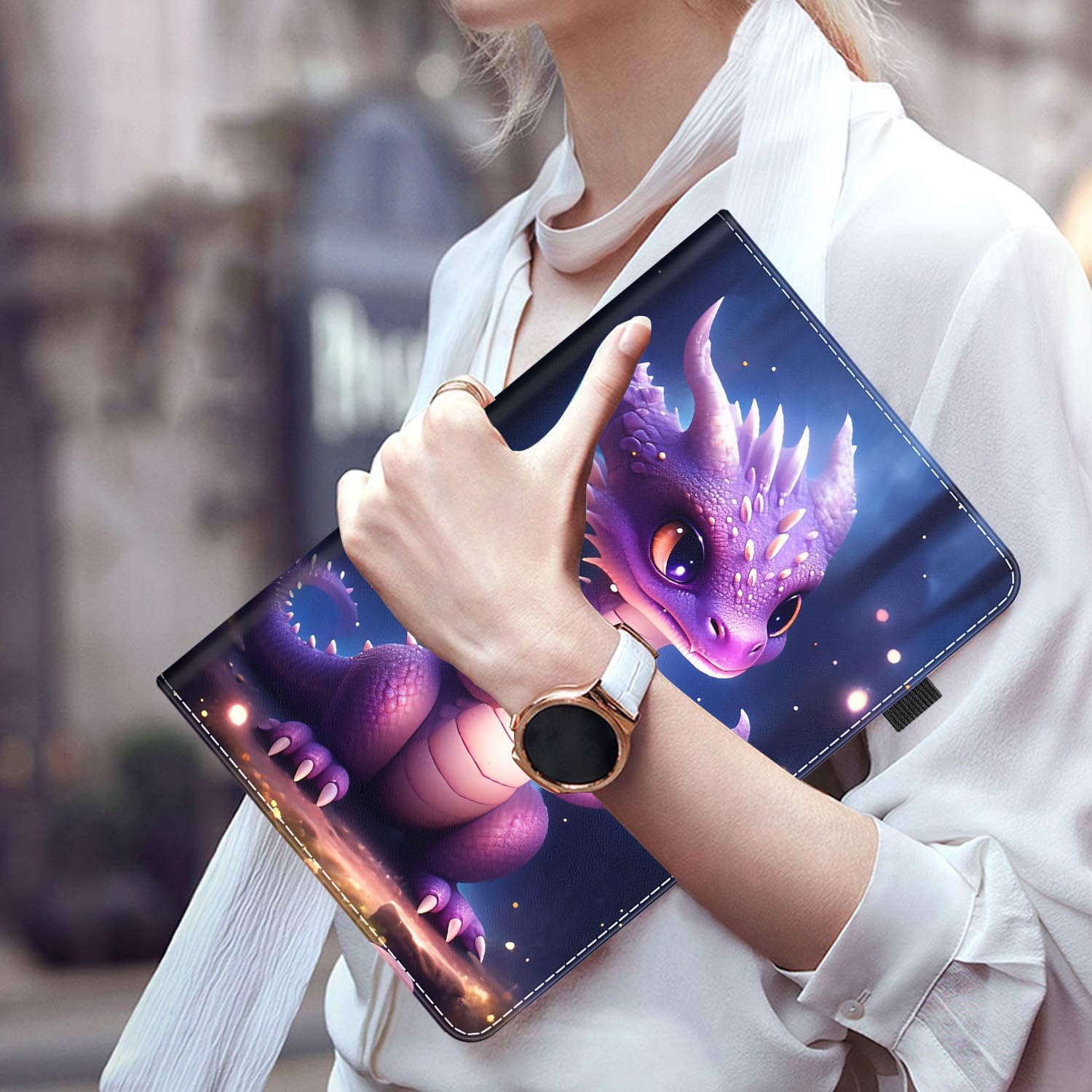 Case for All-New Amazon Fire HD 10 Tablet and Fire HD 10 Plus (13th/11th Generation 2023/2021 Release)， Auto Sleep/Wake Multi-Angle Viewing Slim Folio Stand Cover, Purple Dragon Baby
