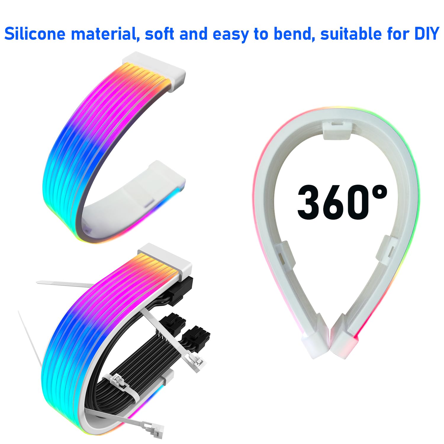 HX-100 RGB kabel zasilający do komputera GPU 5 V, 3-pinowy, ARGB Sync PC, idealny kabel 6-pinowy, 8-pinowy, 12-pinowy, 16-pinowy, 24-pinowy, kolorowy, do obudowy komputera PC