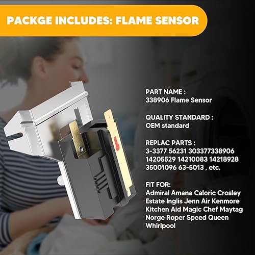 Miniatura 4 de Sensor de llama 338906 y solenoide de válvula de gas 279834 y pieza de repuesto de secador de fusibles térmicos 3392519 compatible con secadores