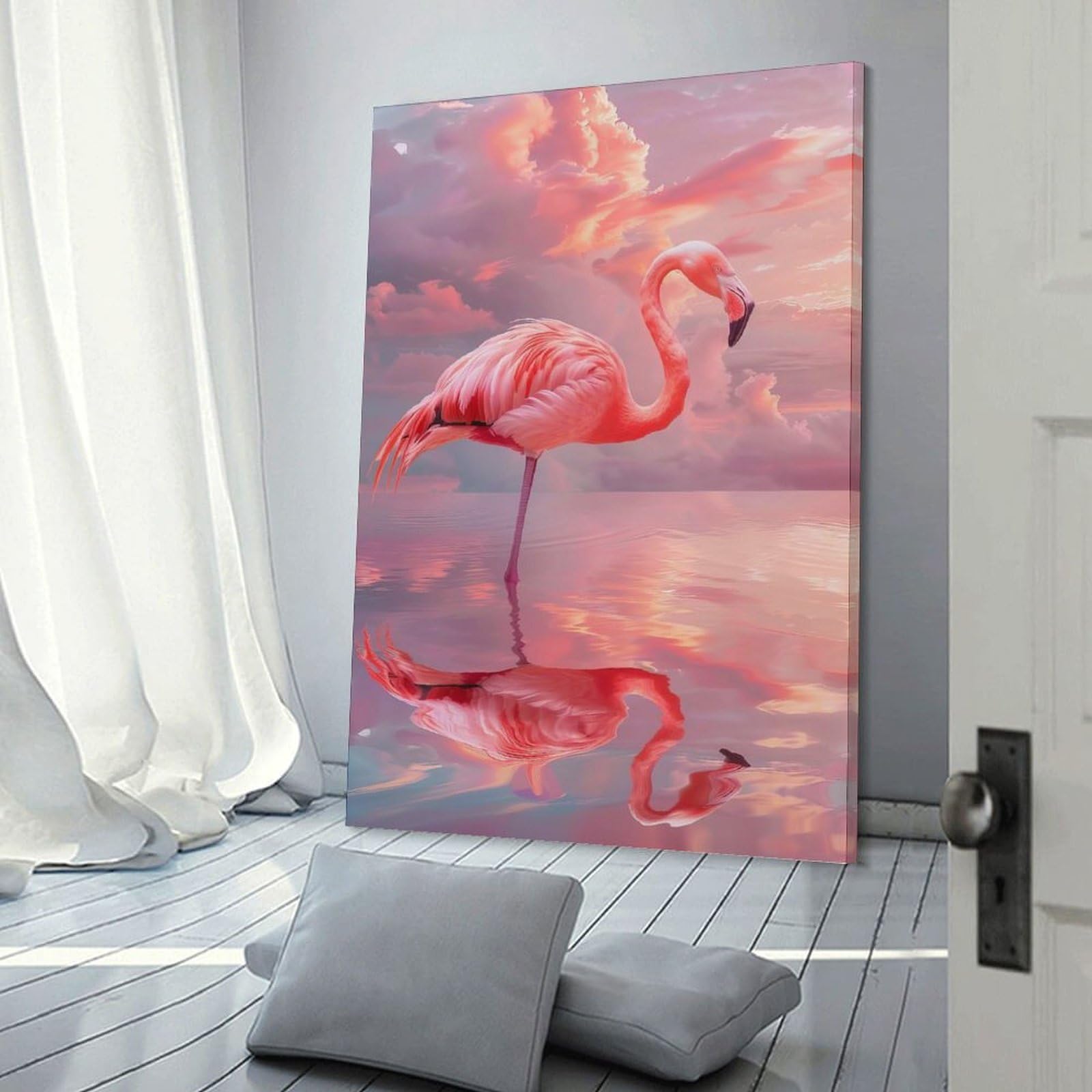 Junmoney Flamingo Shadow Dance Decorative Wall Artwork, 24x36inch(60x90cm), for New Homes, Bedrooms Or Workspaces, Gift Idea for Housewarming And Birthdays