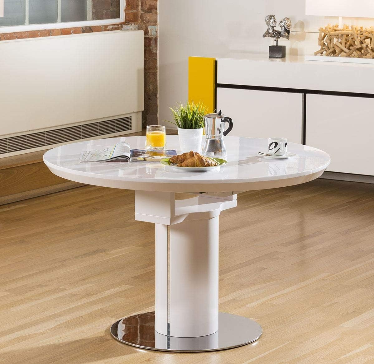 Modern Dining Table White Gloss Round / Oval Extending 1050-1350mm New ...