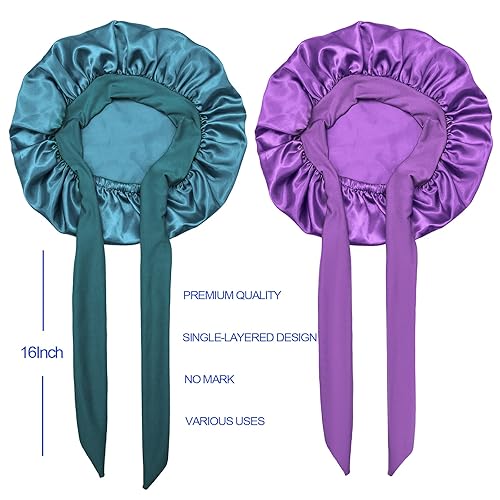 Miniatura 4 de Gorro de seda satinada para el cabello 2 gorros para niños con banda elástica para atar y amarrar, correas ajustables para dormir cómodamente, banda