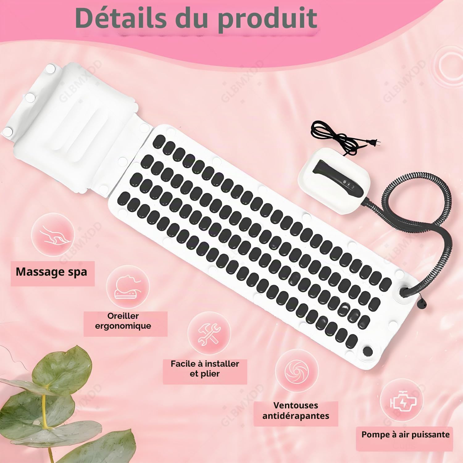 Tapis de Bain à Bulles pour Spa Portable, 6 Vitesses de Bulles, télécommande et ventouses antidérapantes pour Une Relaxation optimale à Domicile. Regular114cm