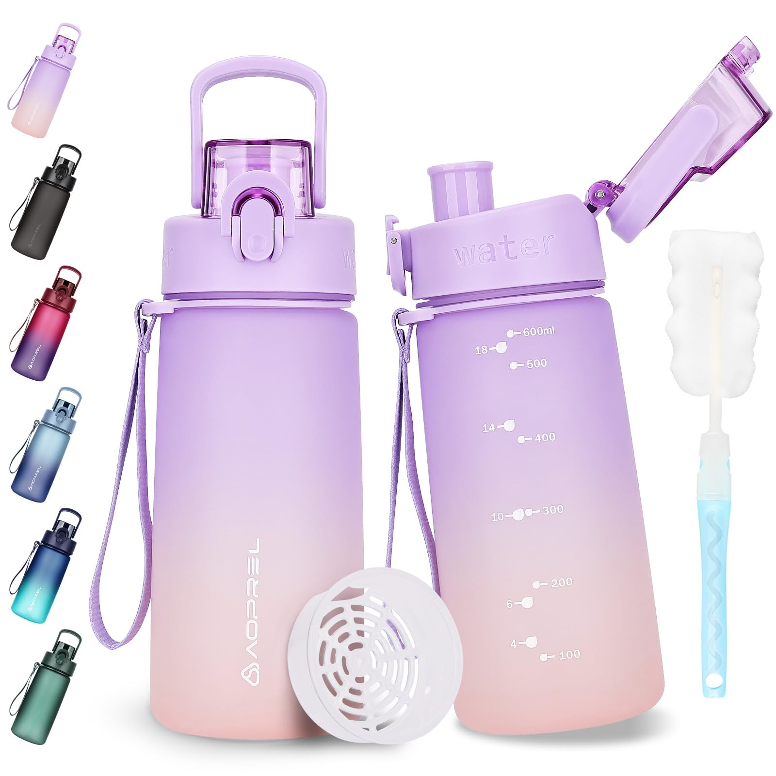 AOPREL Trinkflasche 600ML/1L/1.5L Tritan BPA-Frei Wasserflasche Mit Filter | Auslaufsicher Trinkflasche Sport mit Bürste Auslaufsicher Sportflasche für Fitness, Wandern, Camping, Schule und Büro