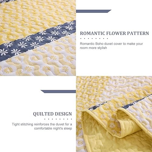 Miniatura 6 de Cottolester Juego de edredón estilo bohemio tamaño queen, colcha a rayas amarilla, ropa de cama de microfibra ligera y suave (3 piezas) 96"x90"