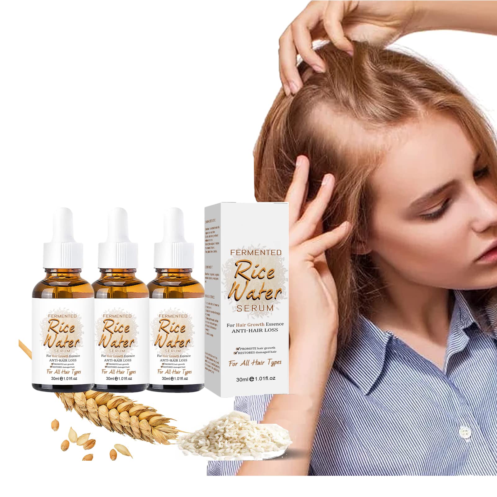 Buy 3PC Fermented Rice Water Serum, Rice Water Hair Growth Serum,Rice