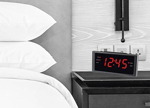 Miniatura 4 de HANNLOMAX Radio despertador HX-151CR, radio PLL AMFM, alarma dual, pantalla LED roja de 1.2 pulgadas, solo operación de CA. (gris plateado)