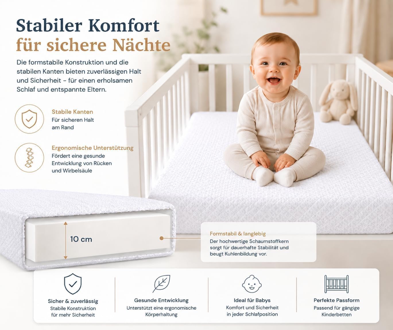 Matratze Maxi 70x140 | kindermatratze - 100% Polycotton Einfach Waschbarer Bezug | kinderrollmatratze | Tragbar Matratze fur Kider | kindermatratze