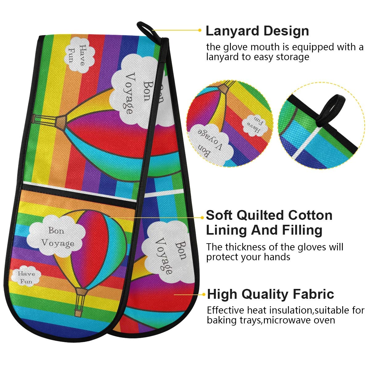 Guanto Da Forno Lungo RXYY Con Paperelle Gialle - 89x18 Cm, Resistente Al Calore 250°C, In Cotone Trapuntato, Per Cucina E Barbecue