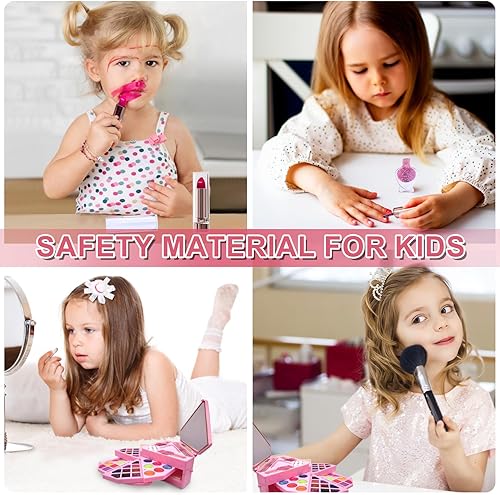 Miniatura 3 de Kit de maquillaje infantil para niña, 47 piezas, cosméticos reales lavables con caja de música LED, juego de maquillaje seguro y no tóxico, para