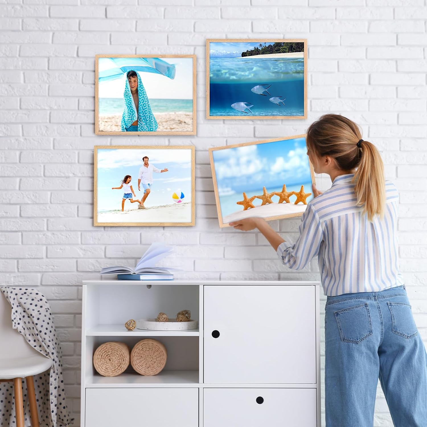 Barydat 6 Pack 11"x14" Wood Picture Frames, Natural Beige Oak Minimalist Solid Wooden Poster Frame, Gallery Wall Tabletop Decor for Home, Wedding, Office, Artwork, Thanksgiving, Birthday Gift