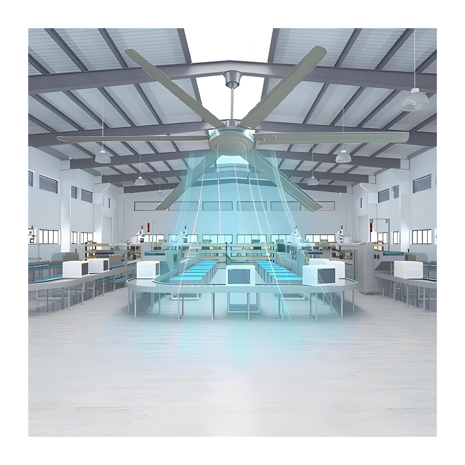 Ventilatore Industriale da Soffitto 200cm Senza Luce, 6 Pale | Ventilatore Grande Ambiente Silenzioso A 5 Velocità Per Magazzino, Officina E Palestre(Gray)