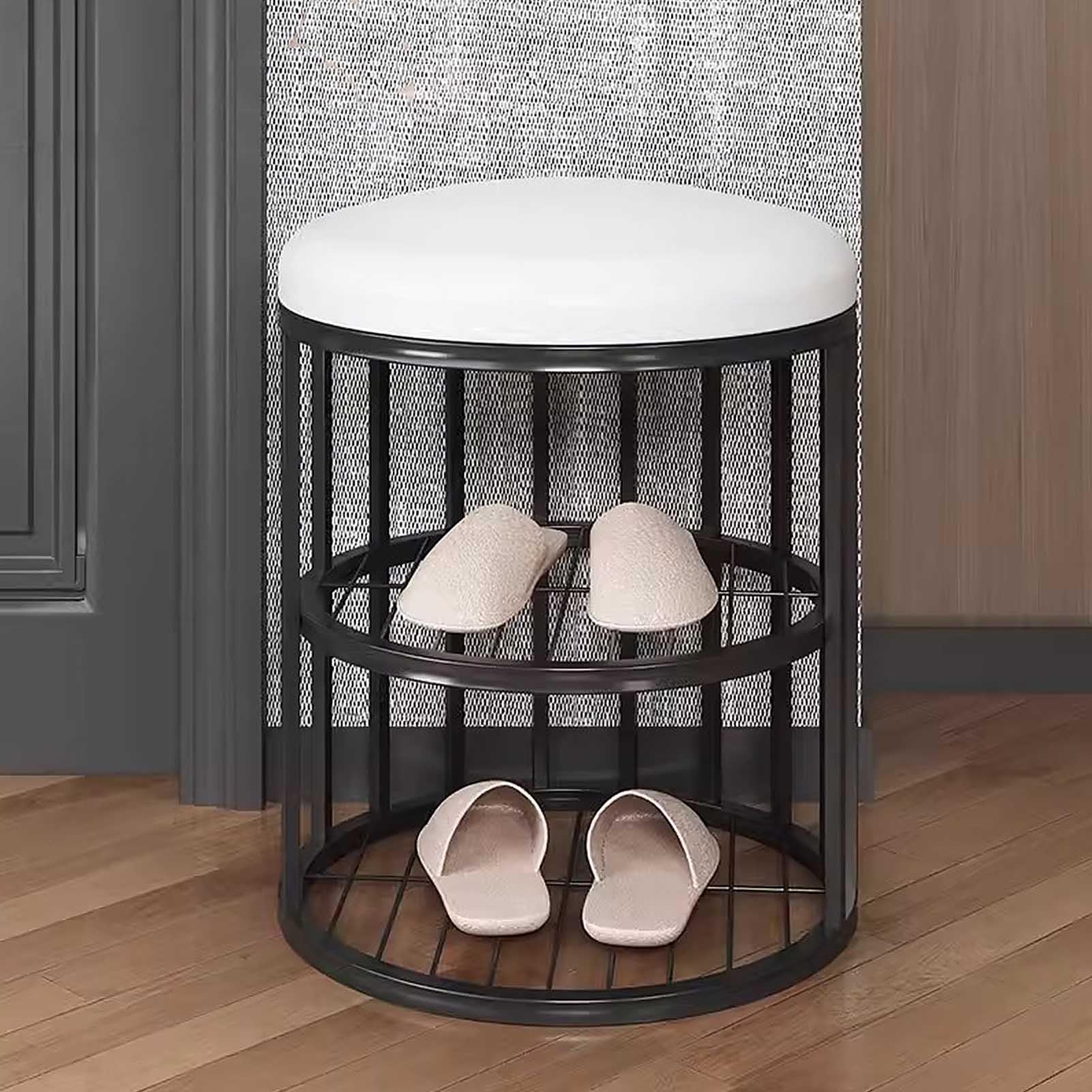 GHFXSCV Shoe nizer Bench with Storage for Entryway, Compact Shoe Rack & Round Stool for Small Spaces, Stylish Hallway Shoe Storage Solution for Bedroom & Entrance