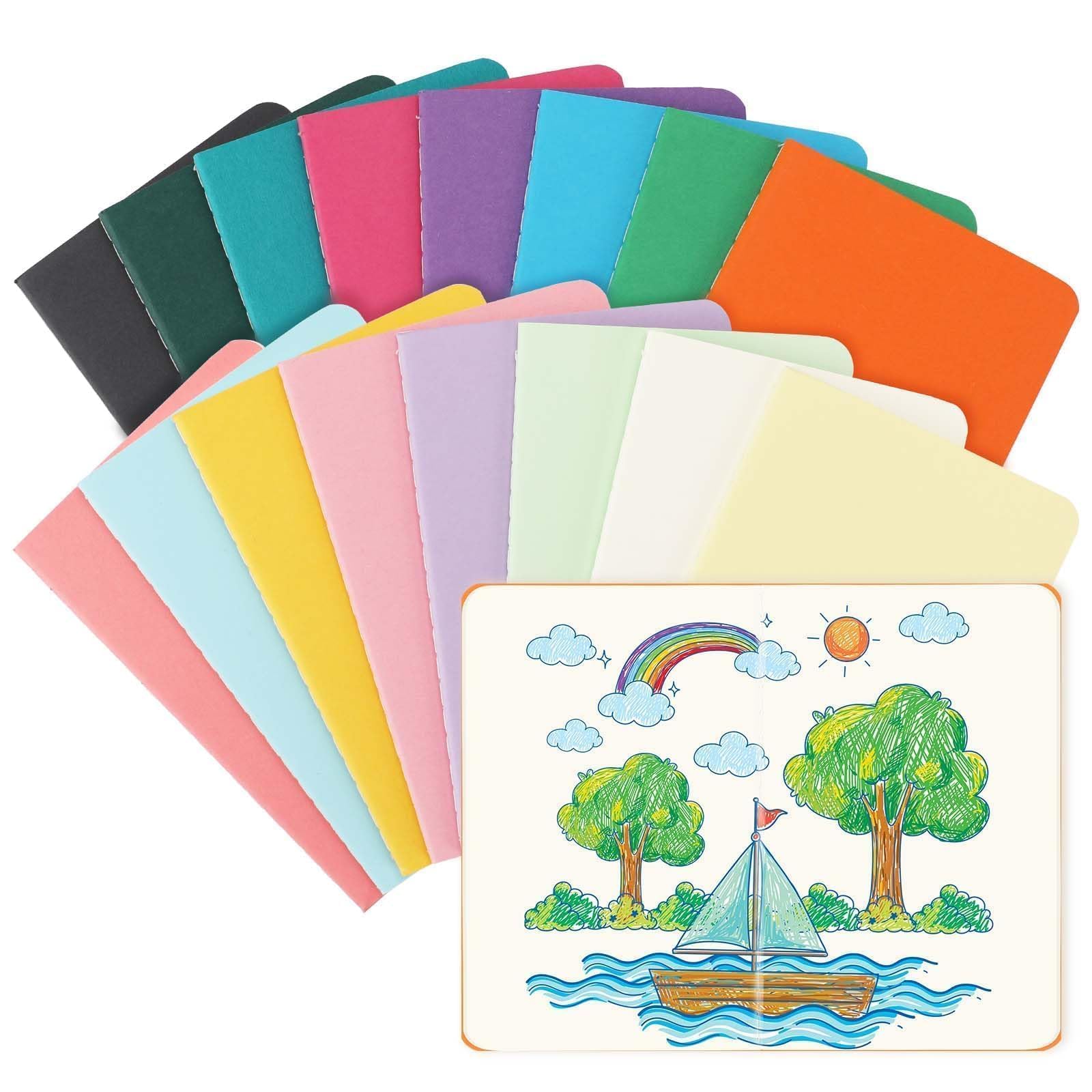 Oucaru Mini-Notizbücher, Großpackung, 8,9 x 14 cm, 16 Farben, 60 Seiten, blanko, kleines Notizbuch, Mini-Tagebuch, Notizblöcke für Kinder, Studenten, Reisende, Schul- und Bürobedarf, 16 Stück