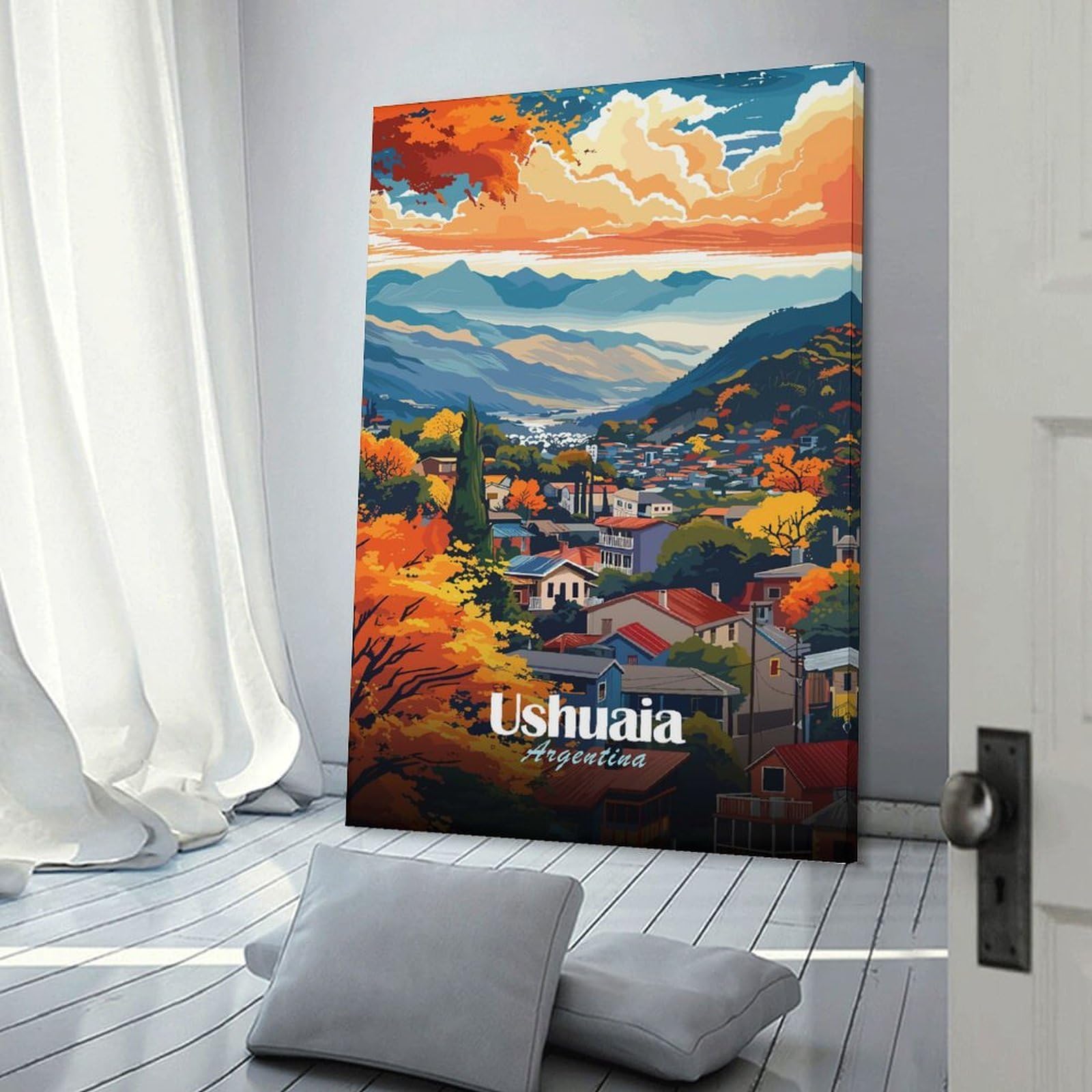 Junmoney Decorative Wall Artwork Ushuaia, Argentina, Scenic Landscape Art, 24x36inch(60x90cm), for Calm Bedrooms, Home Corners Or Flats, An Easy Wall Refresh for Bedrooms