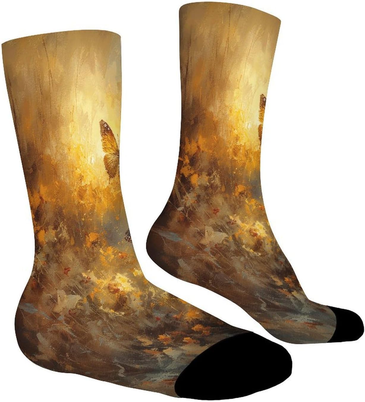 Golden Butterfly Painting Crew Sock High Stocking Grippy Socks | Socks for Men & Women,Stockings-Long Thin Tube Sports, Breathable Soft Athletic for Nurses,Travel