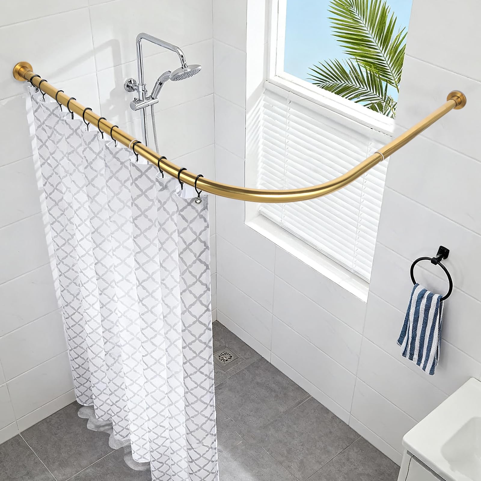 Tringle à rideau de douche en L anti-affaissement 68x98 cm en acier pour baignoire sans fuite