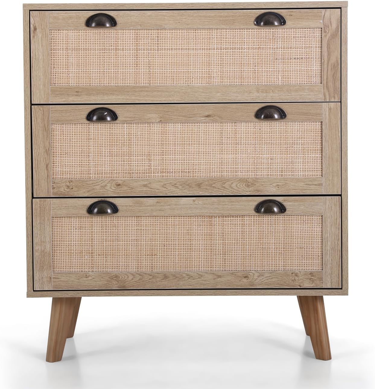 PHI VILLA Rattan 3 Drawer Dresser - Boho Nightstand